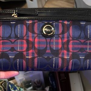Coach Women's Plaid Clutch - Blue and Red